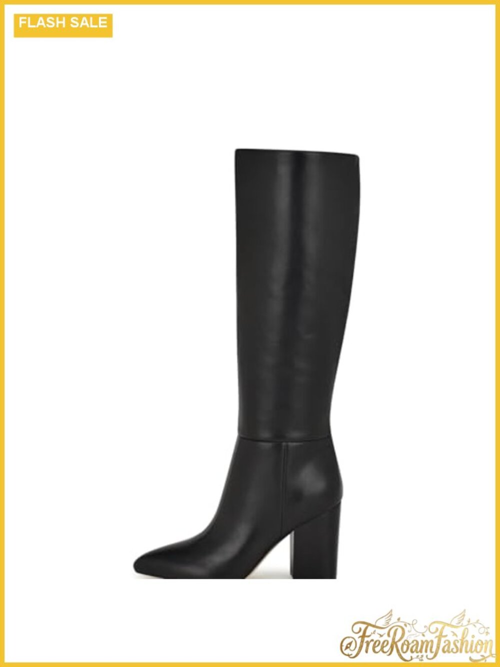 Women's Pointed Toe Knee-High Boots Chunky Block Heel Side Zip Equestrian